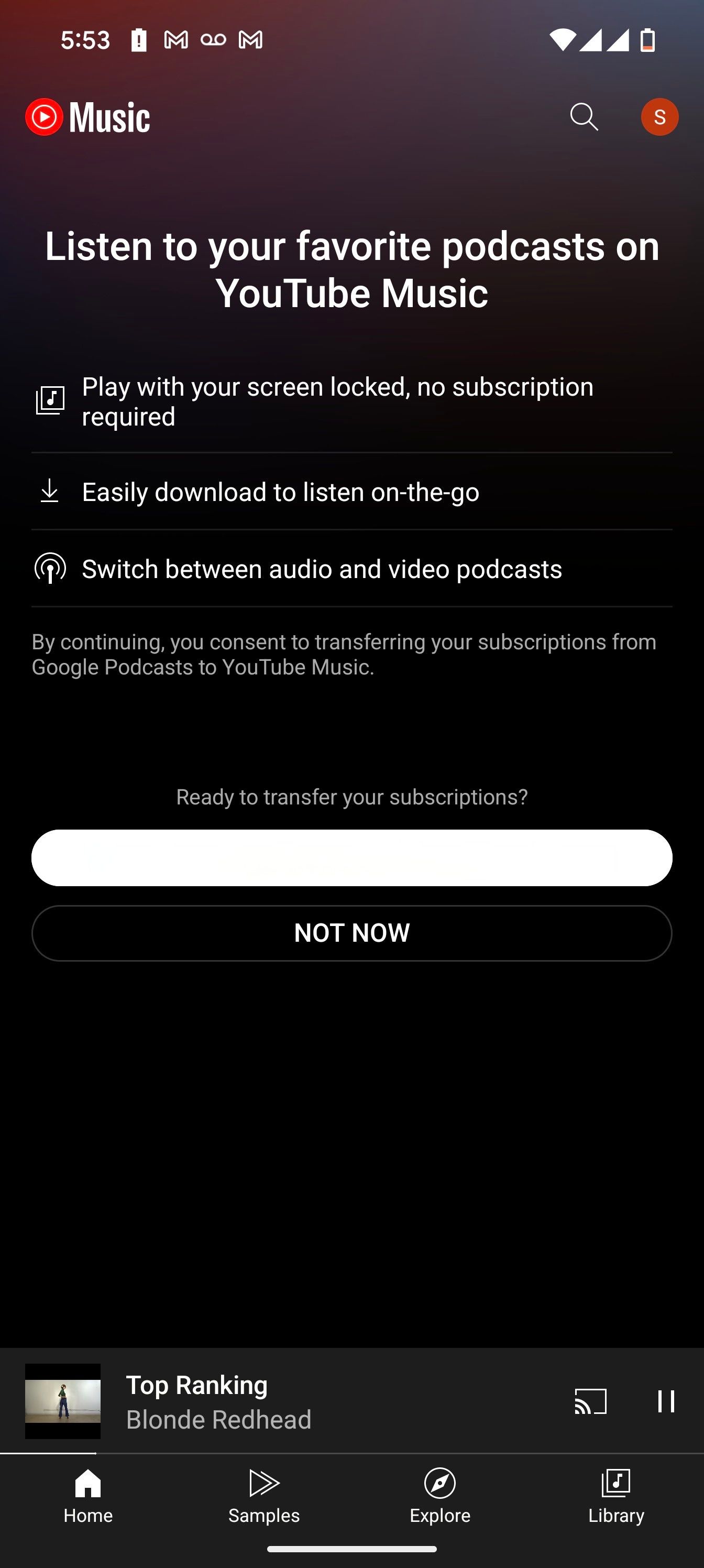 Transferindo Google Podcasts para o YouTube Music