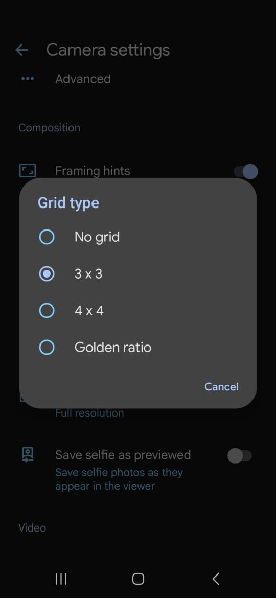 Captura de tela mostrando a opção para selecionar o tipo de grade em uma dobra de pixel