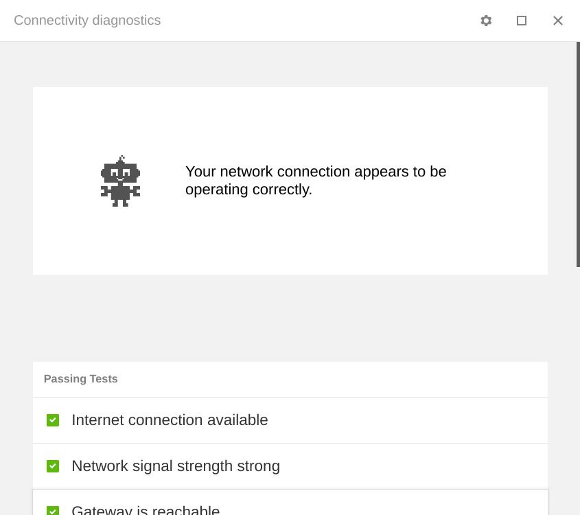 aplicativo de diagnóstico de conectividade do Chrome no ChromeOS