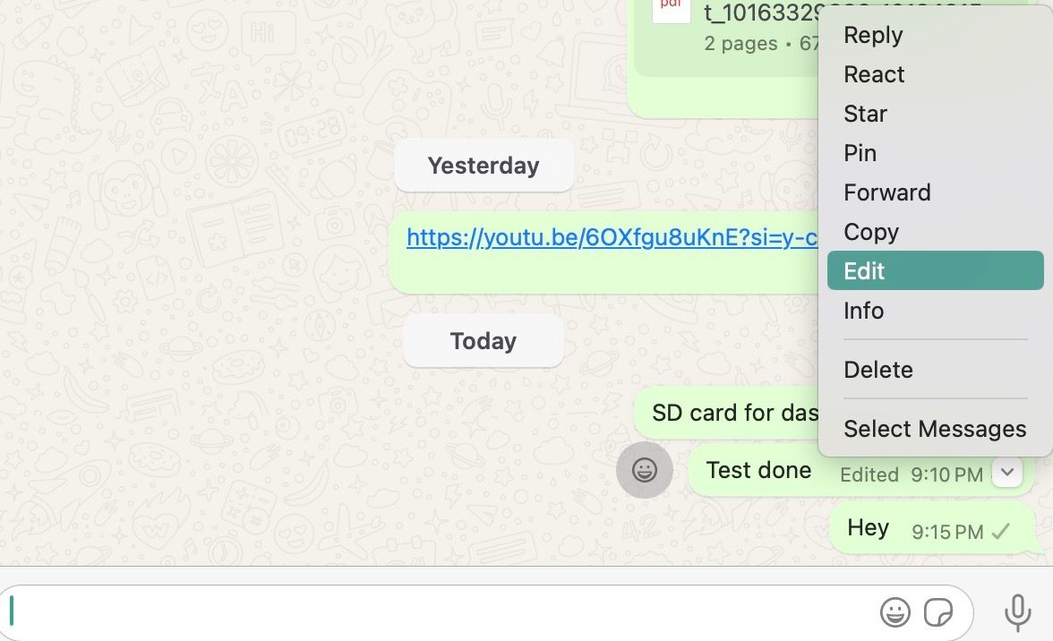 editar mensagem do WhatsApp no ​​Mac