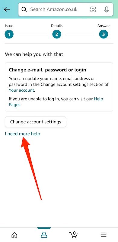 Altere a senha do e-mail ou menu de login no aplicativo Amazon Shopping