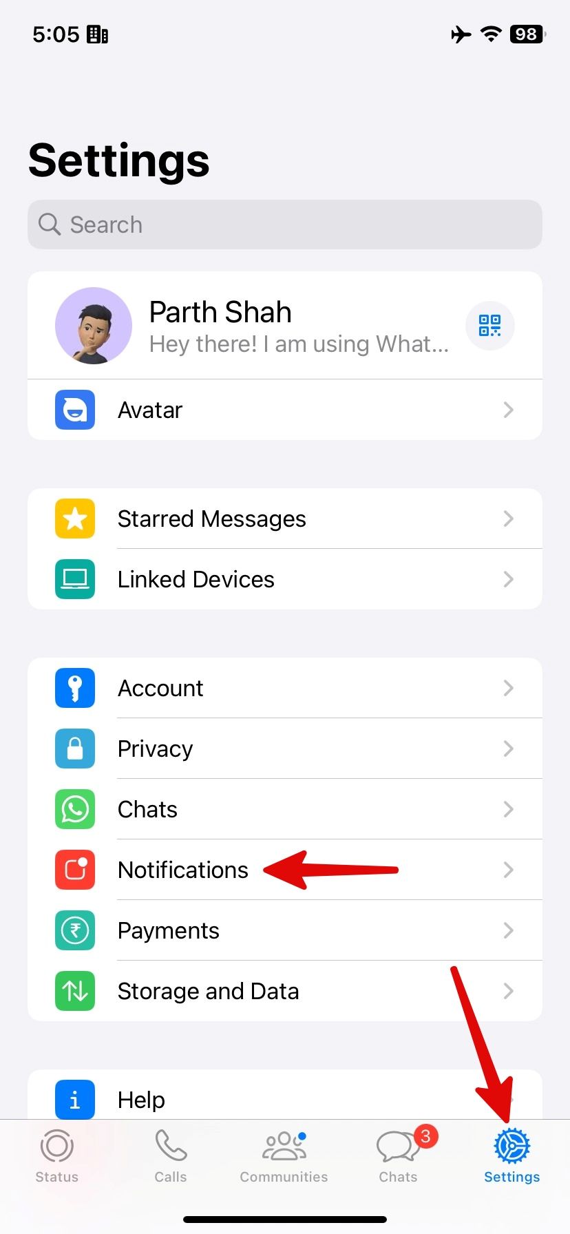Configurações do WhatsApp no ​​iPhone