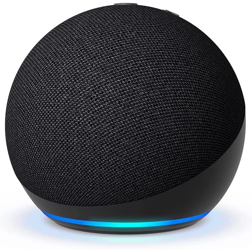 O alto-falante inteligente Amazon Echo Dot (5ª geração) contra um fundo branco