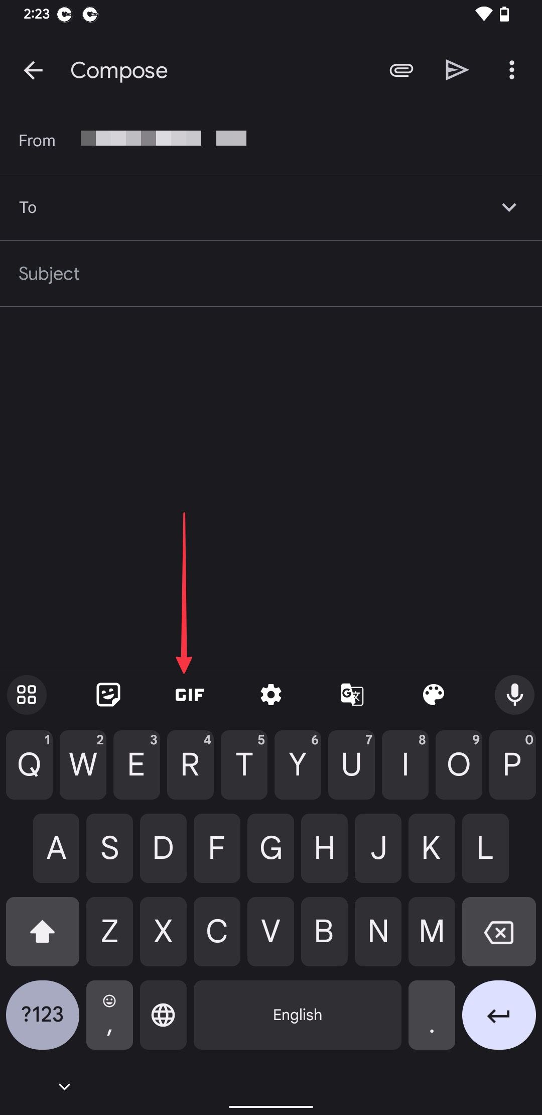 Aplicativo Gboard mostrando botão GIF no Gmail
