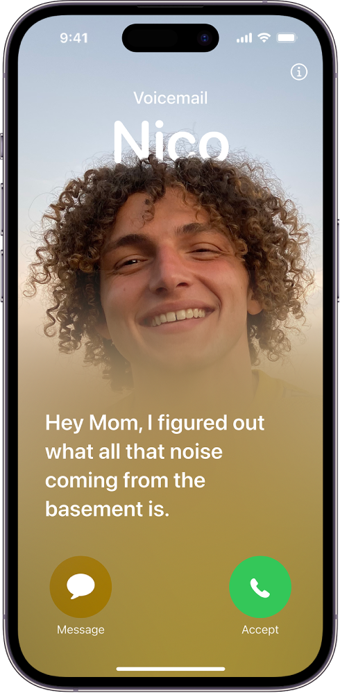iPhone mostrando um exemplo de correio de voz ao vivo proveniente de uma chamada. 