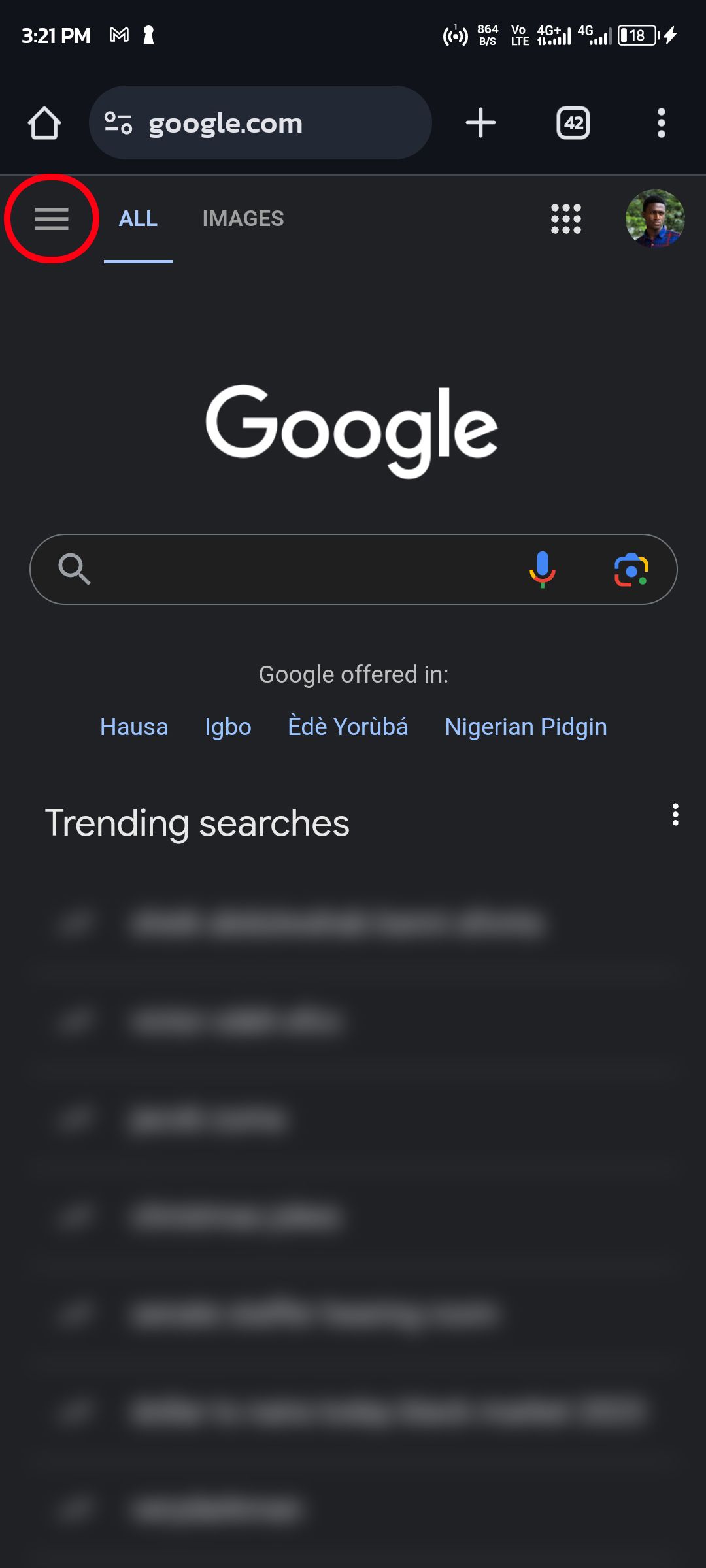 Acessando o menu da Pesquisa Google no celular