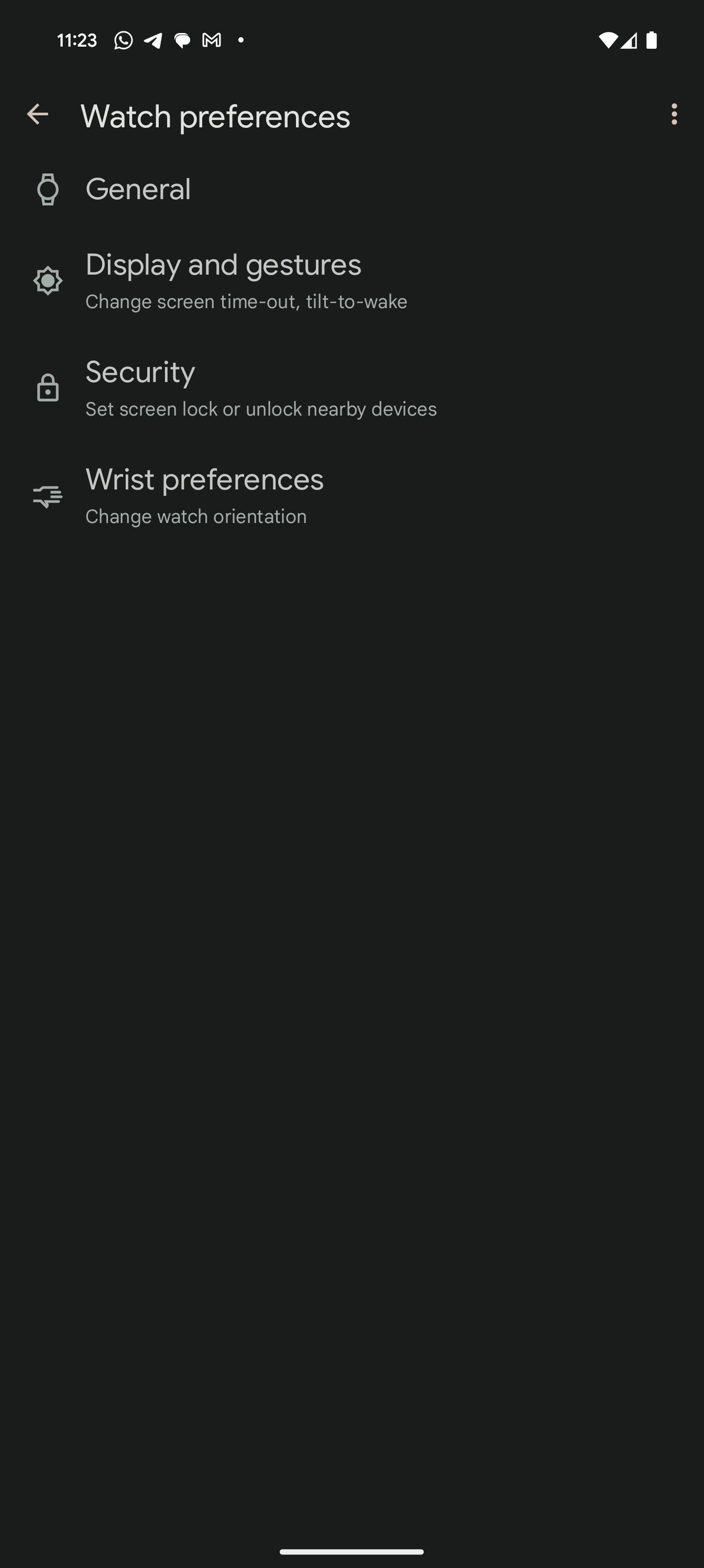 Aplicativo complementar do Pixel Watch mostrando as preferências do Watch