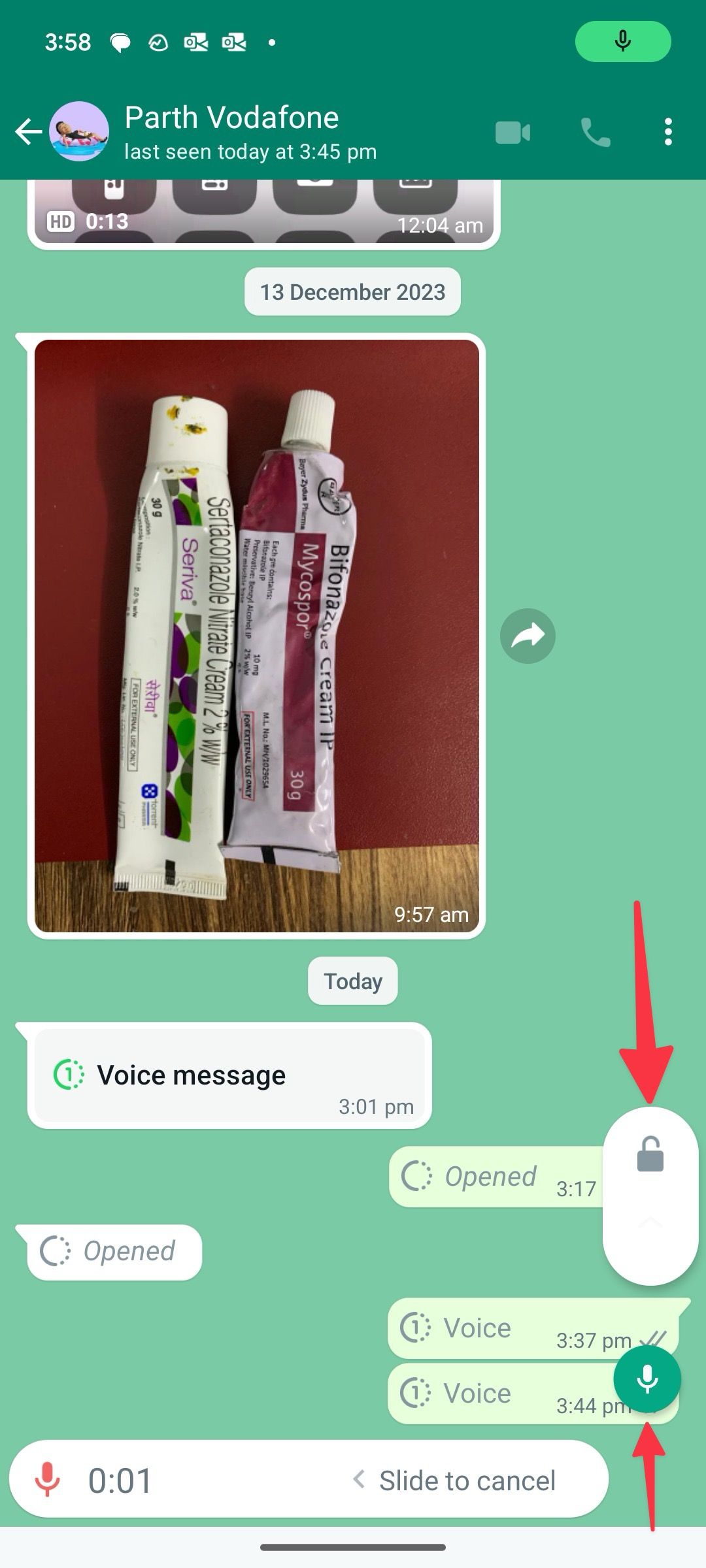 Clique no ícone de cadeado em uma mensagem do WhatsApp