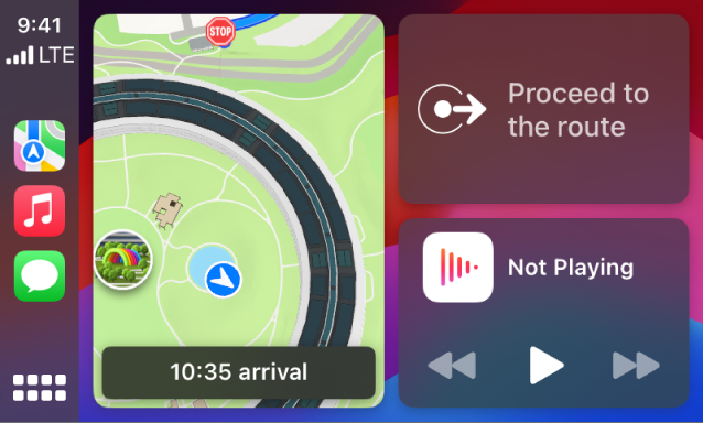 Exemplo de tela de instruções do CarPlay mostrando o mapa.