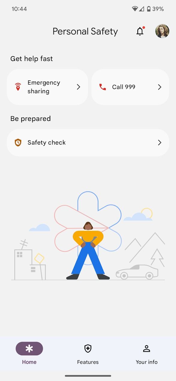 tela inicial do aplicativo Android de segurança pessoal