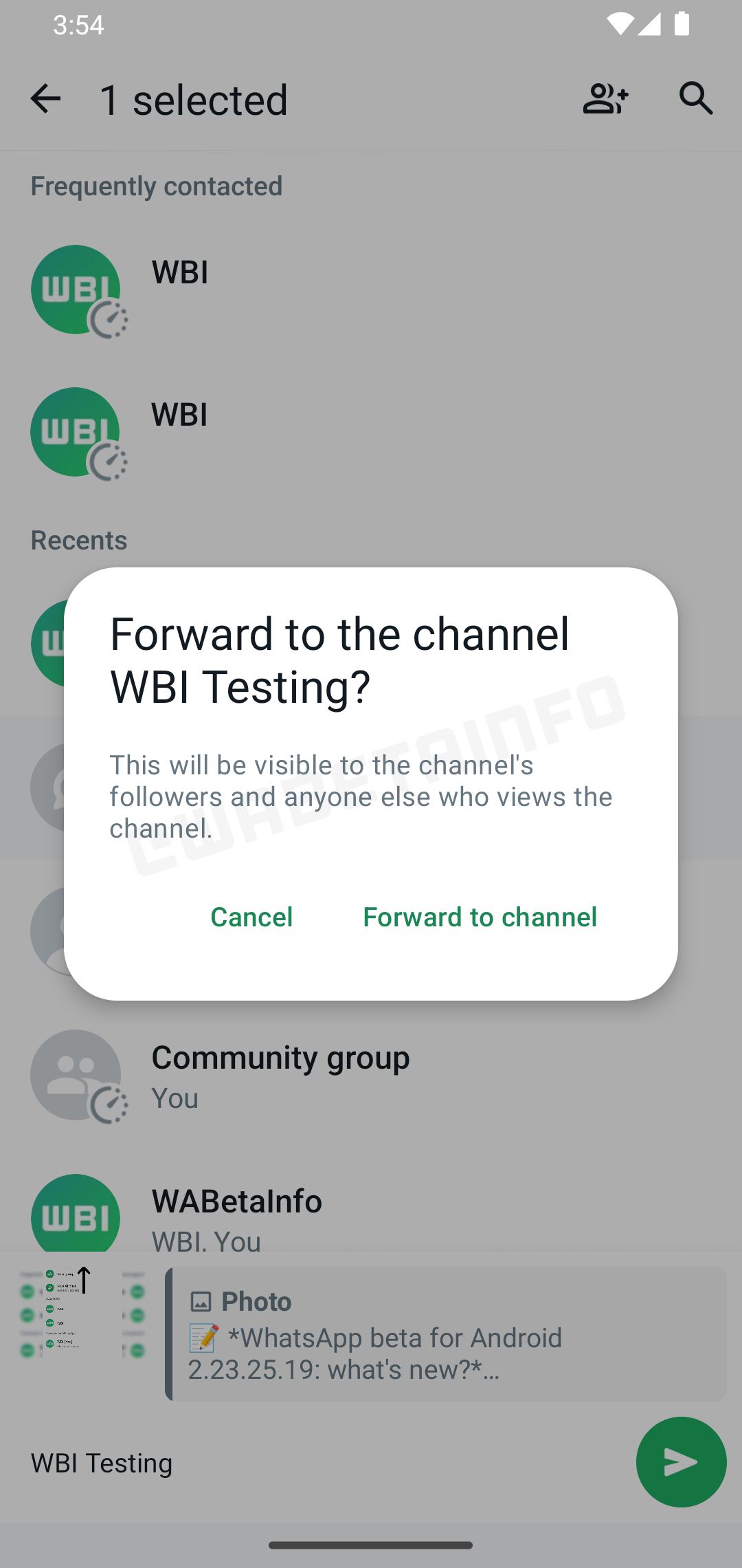 Encaminhamento de mensagens beta dos canais do WhatsApp