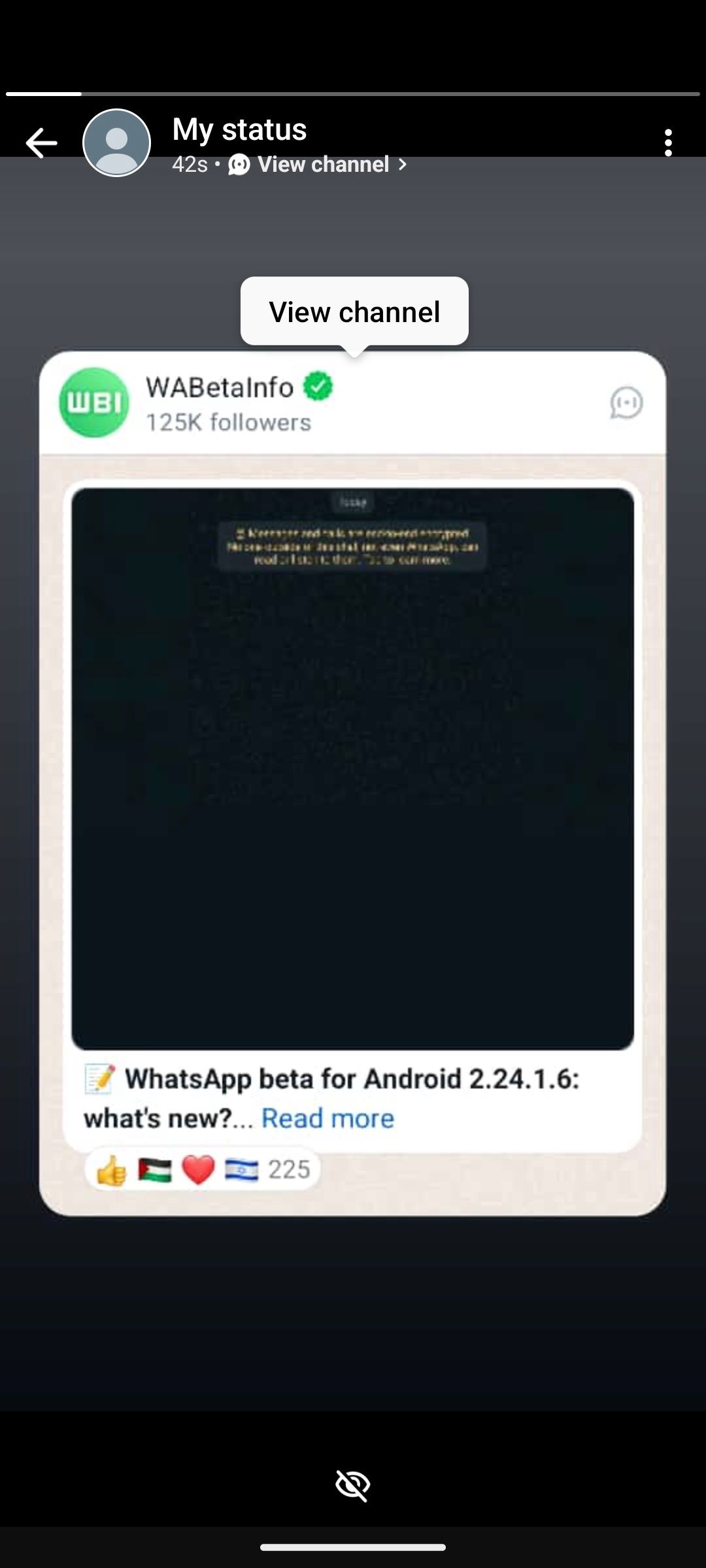 Status da postagem do canal beta do WhatsApp