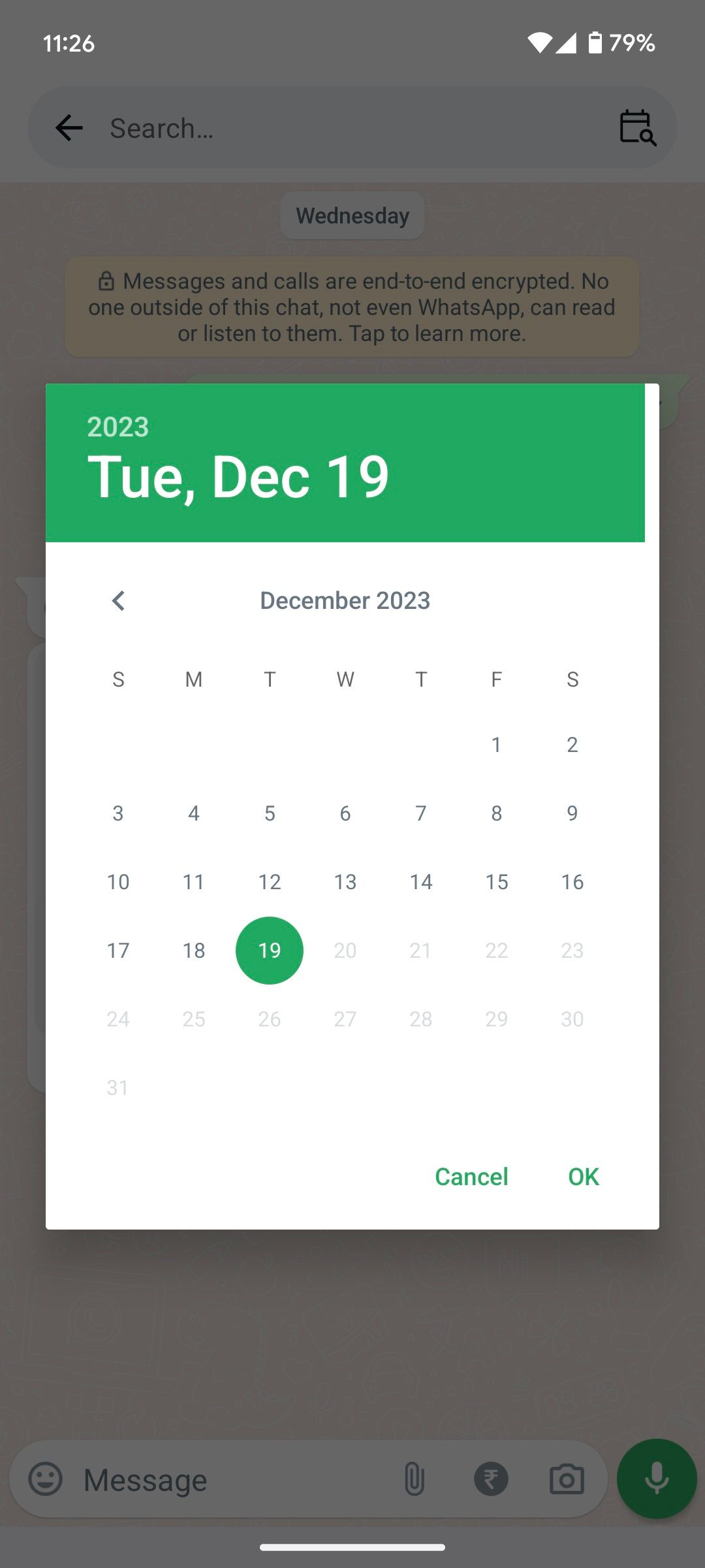 Pesquisa de calendário do WhatsApp Beta para Android