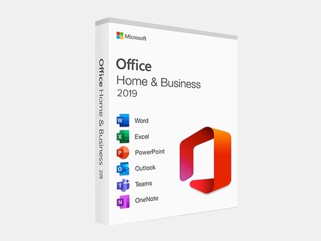 Caixa de software Microsoft Office 2019 contra fundo cinza