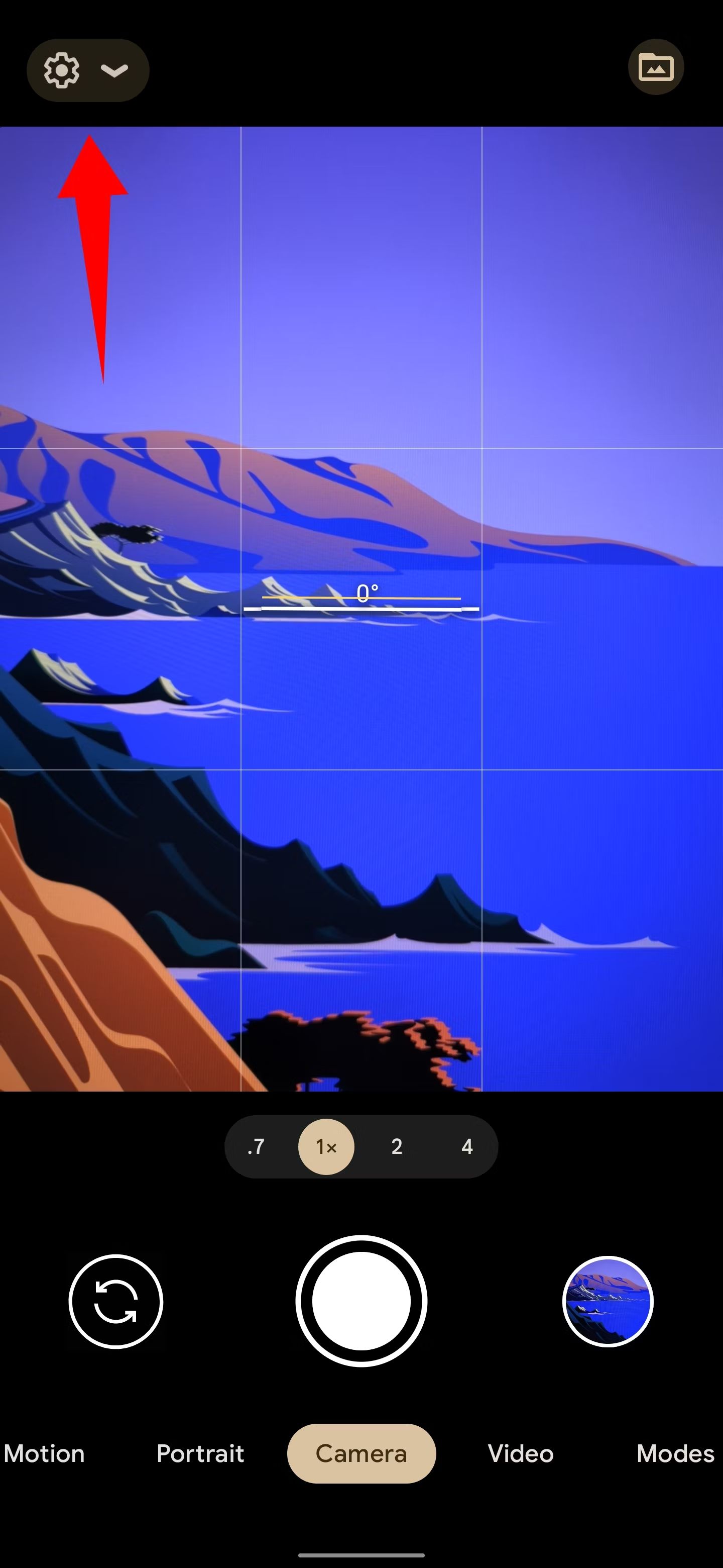 Captura de tela mostrando o visor da câmera Pixel Fold