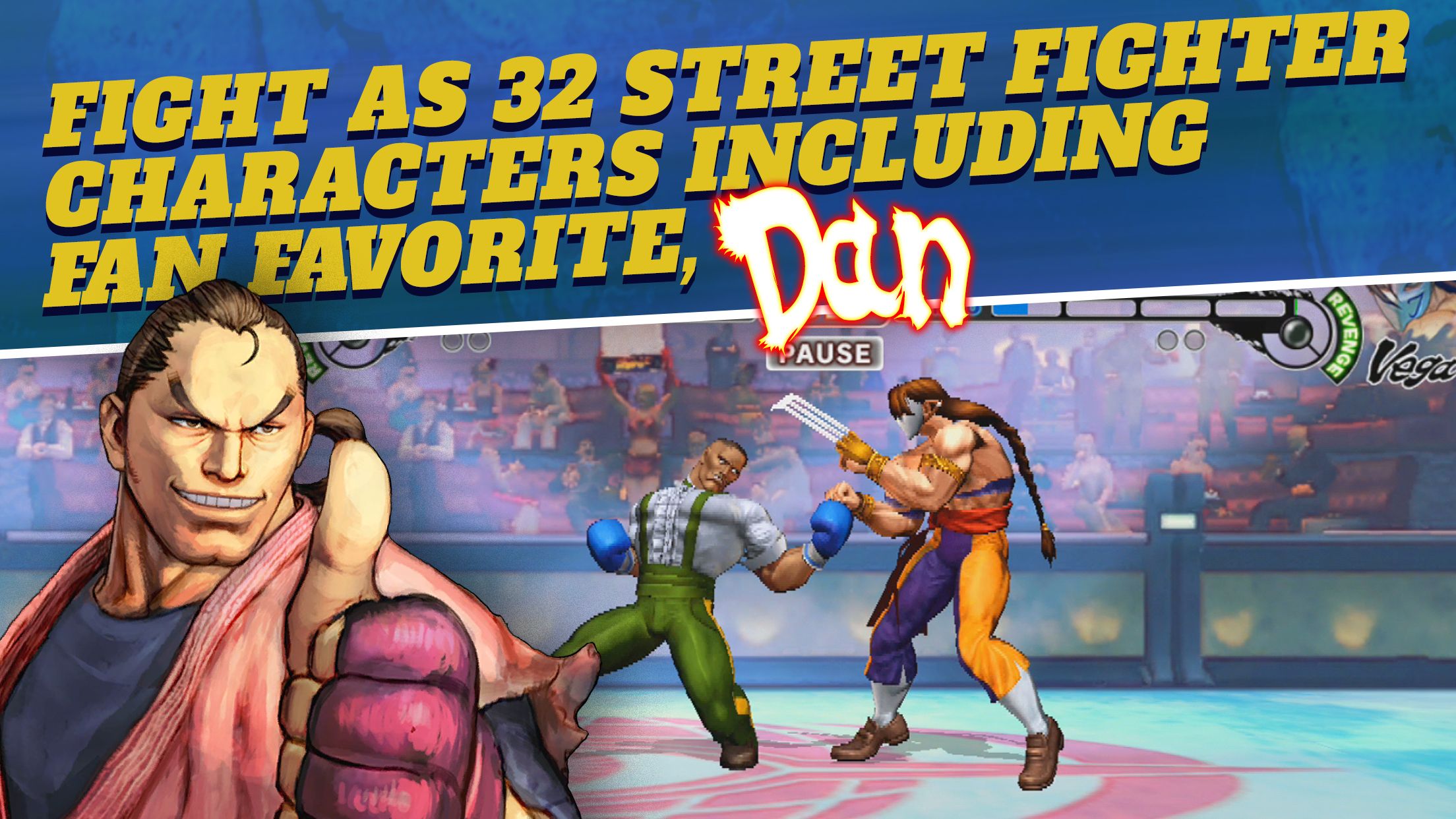 Arte de personagem de Street Fighter IV sobreposta ao jogo