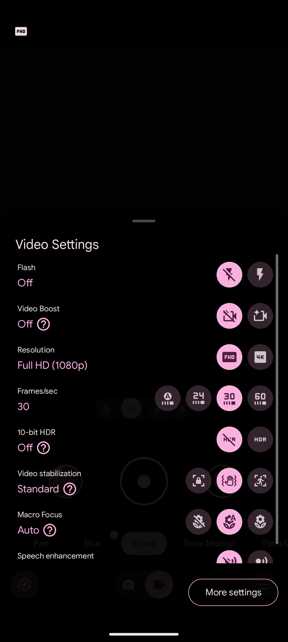 configurações de vídeo no pixel 8 pro