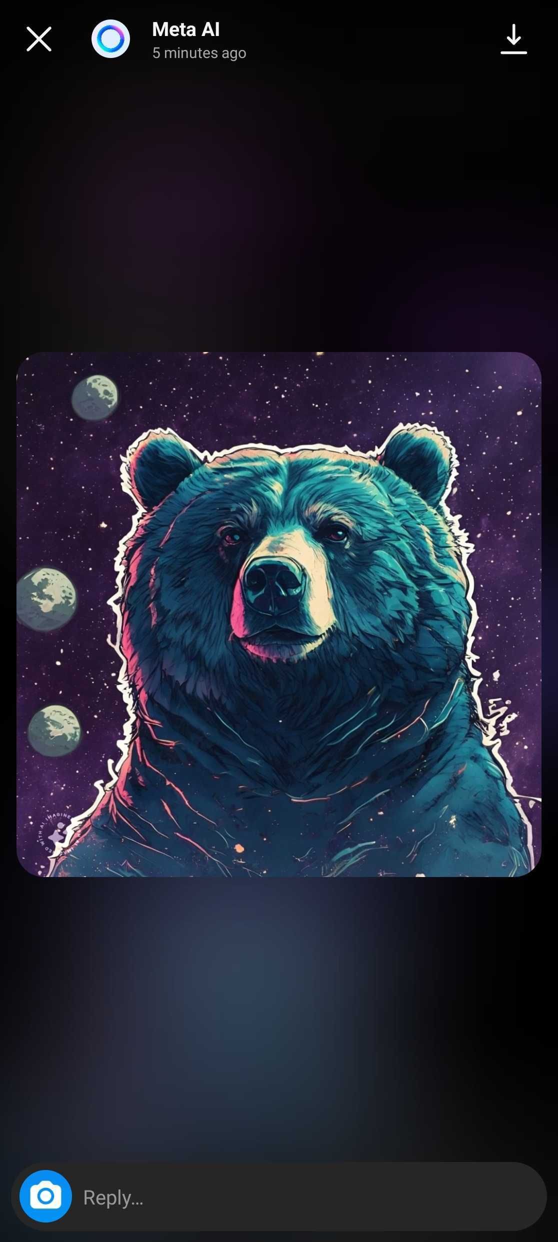 Captura de tela destacando o ícone de download na imagem de um urso