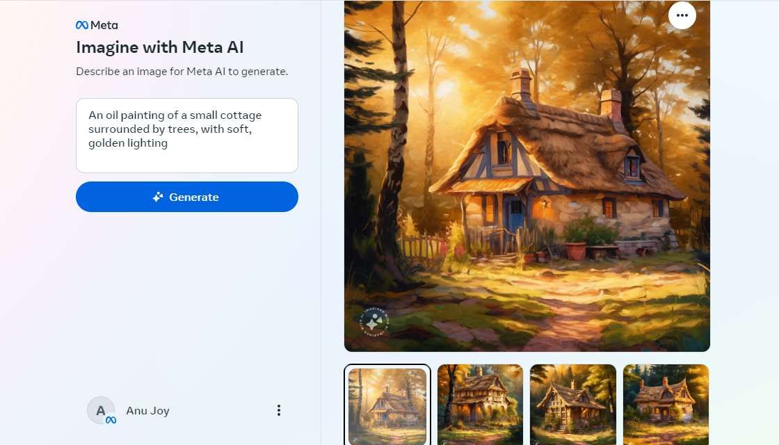 Captura de tela da imagem de uma casa cercada por árvores, gerada pelo Imagine com Meta AI