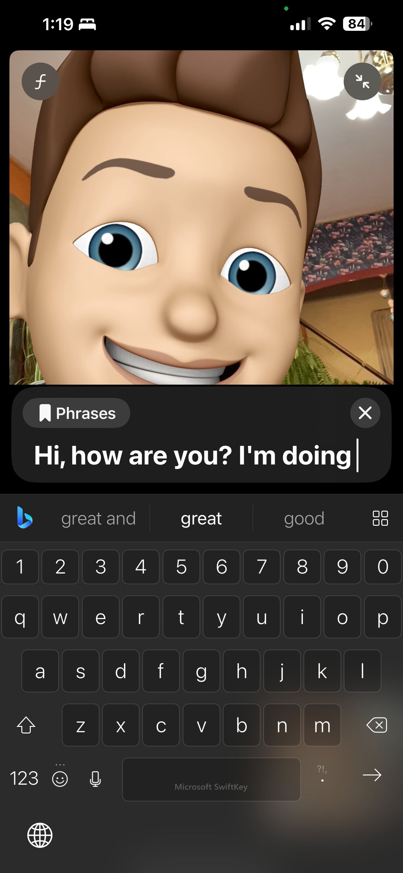Uma captura de tela mostrando como usar o Personal Voice com FaceTime