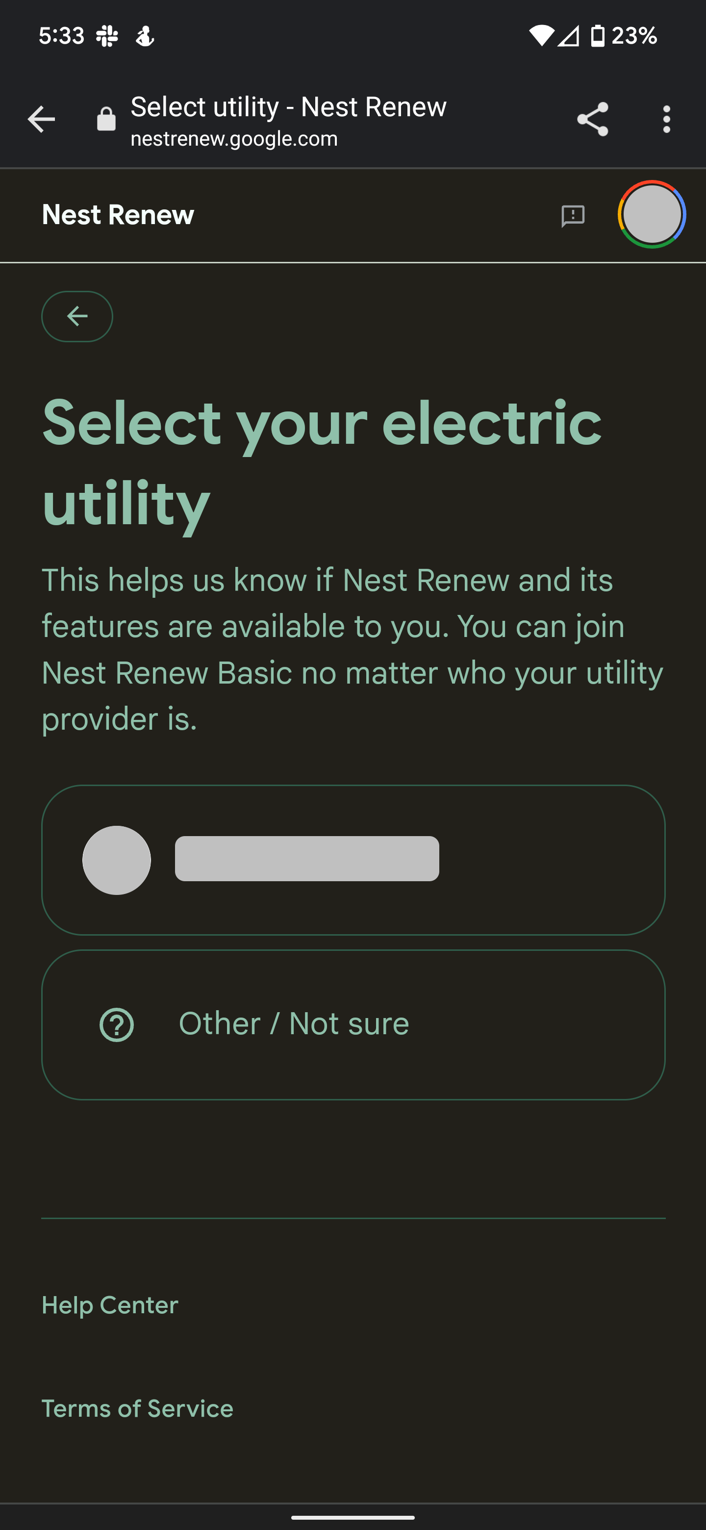 Uma captura de tela do site Nest Renew mostrando o processo de inscrição