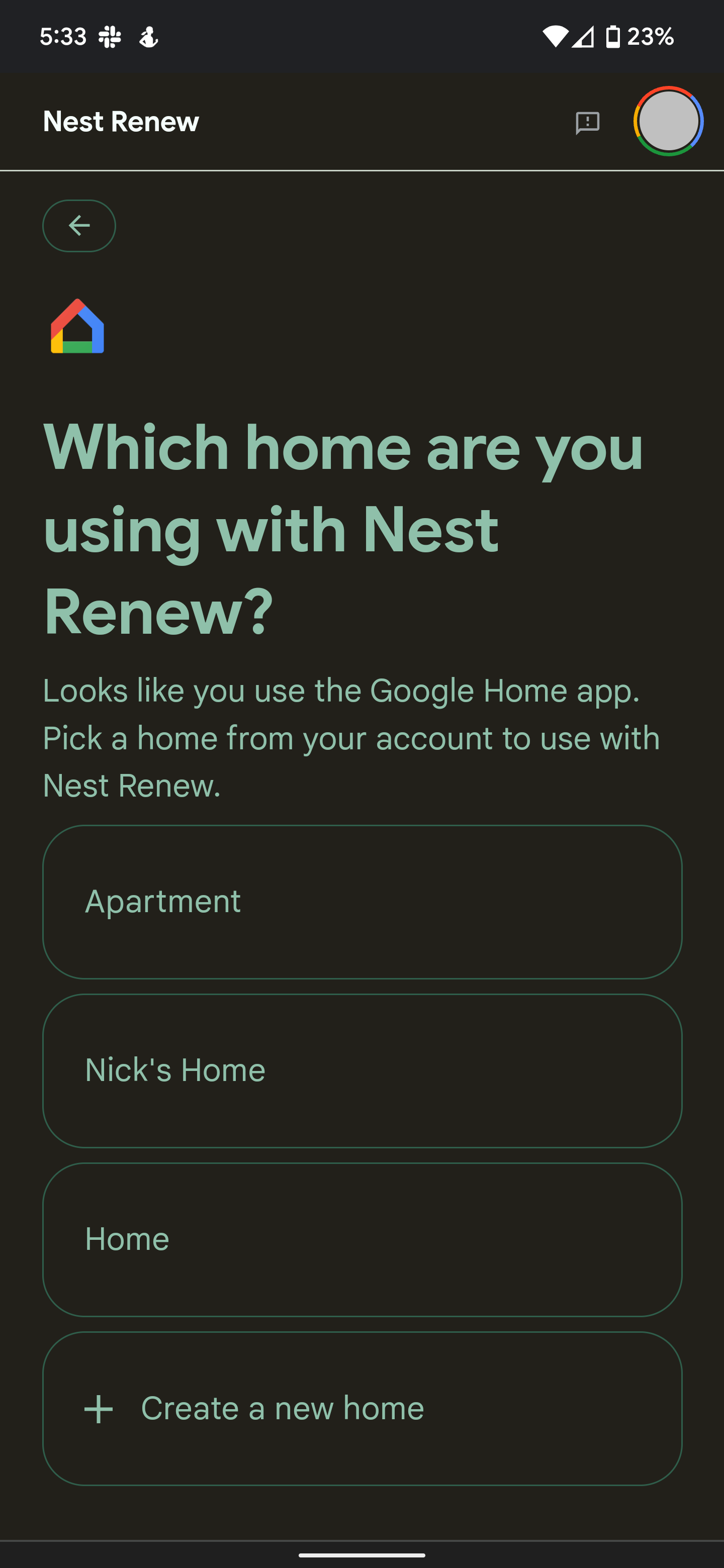 Uma captura de tela do site Nest Renew mostrando o processo de inscrição