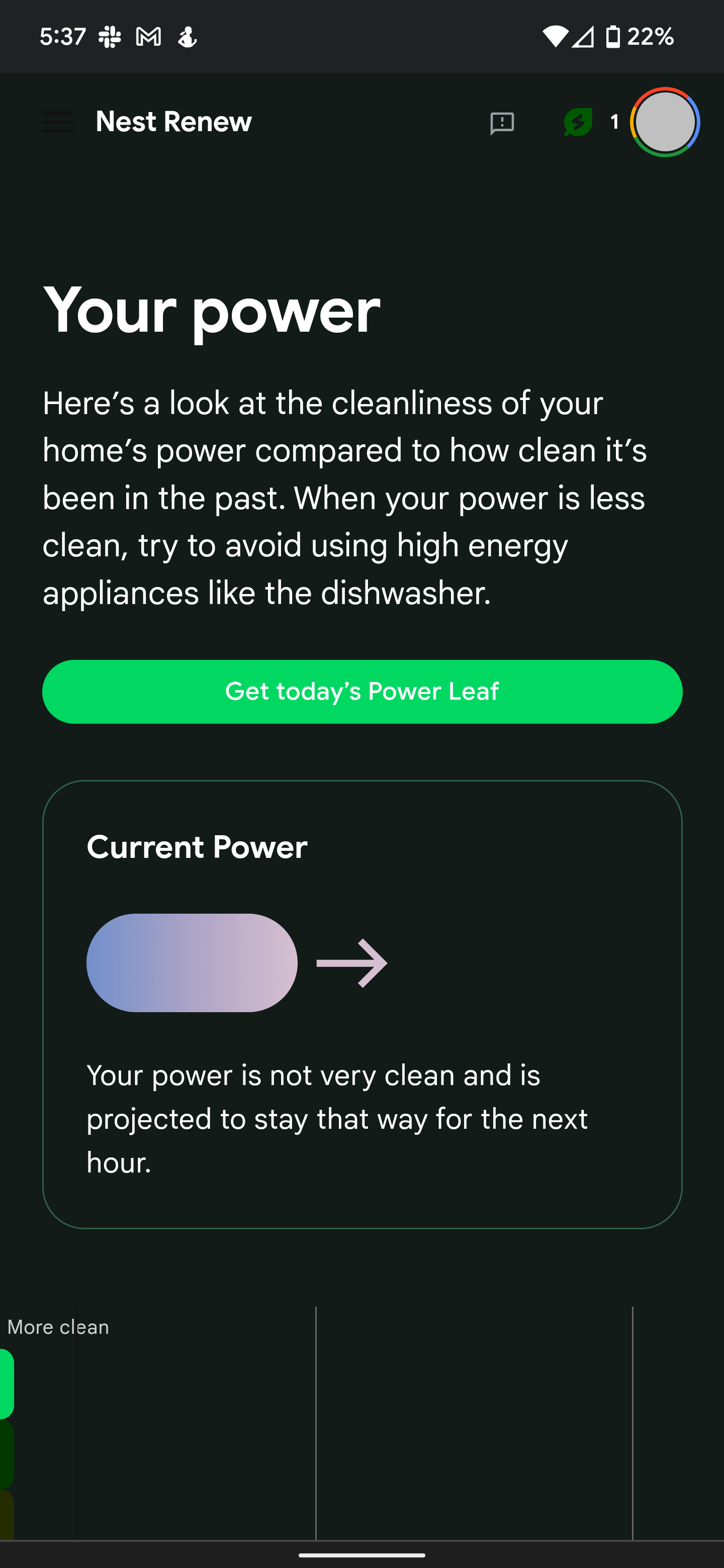 Uma captura de tela do site Nest Renew mostrando o consumo de energia