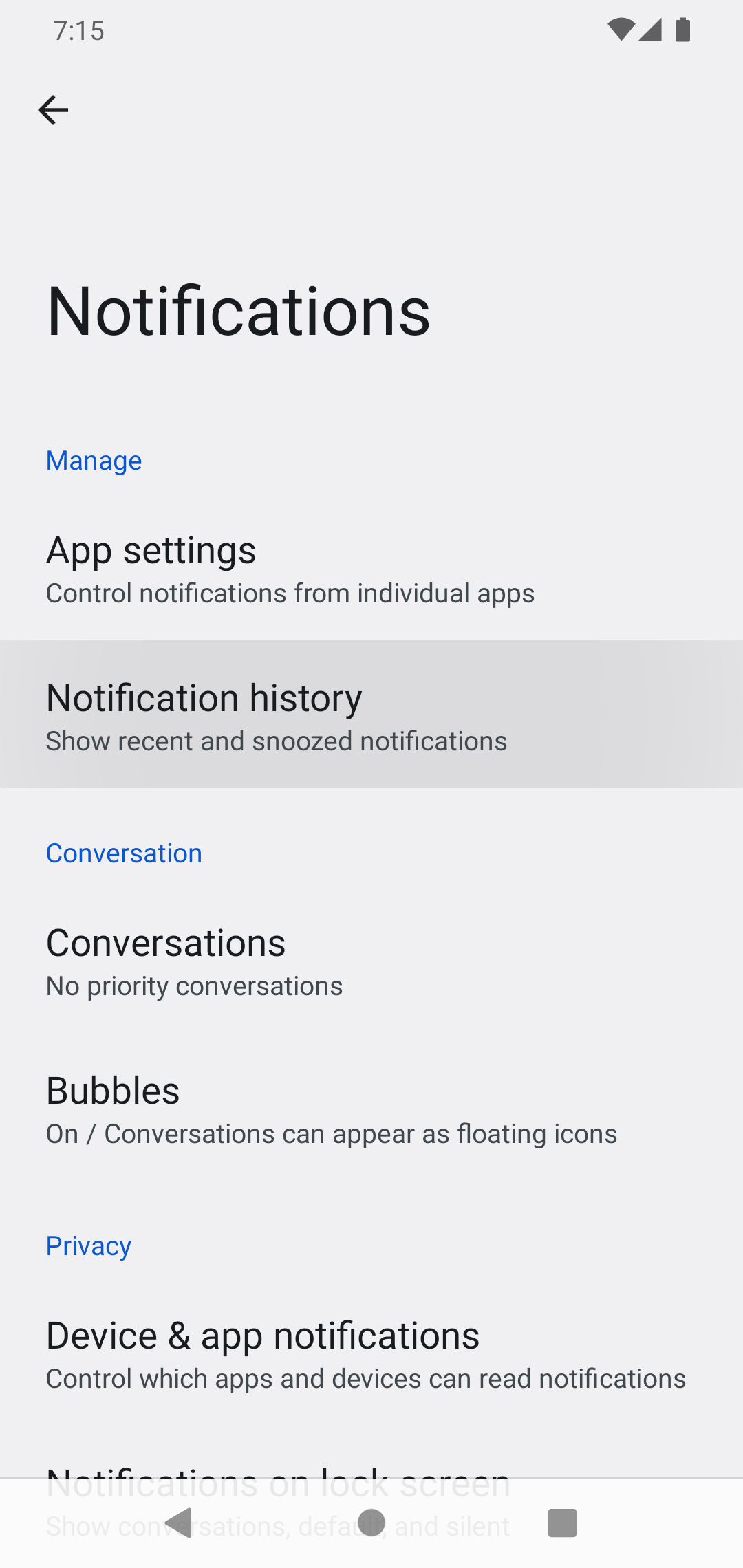 Histórico de notificações mostrado em um aplicativo no Android.