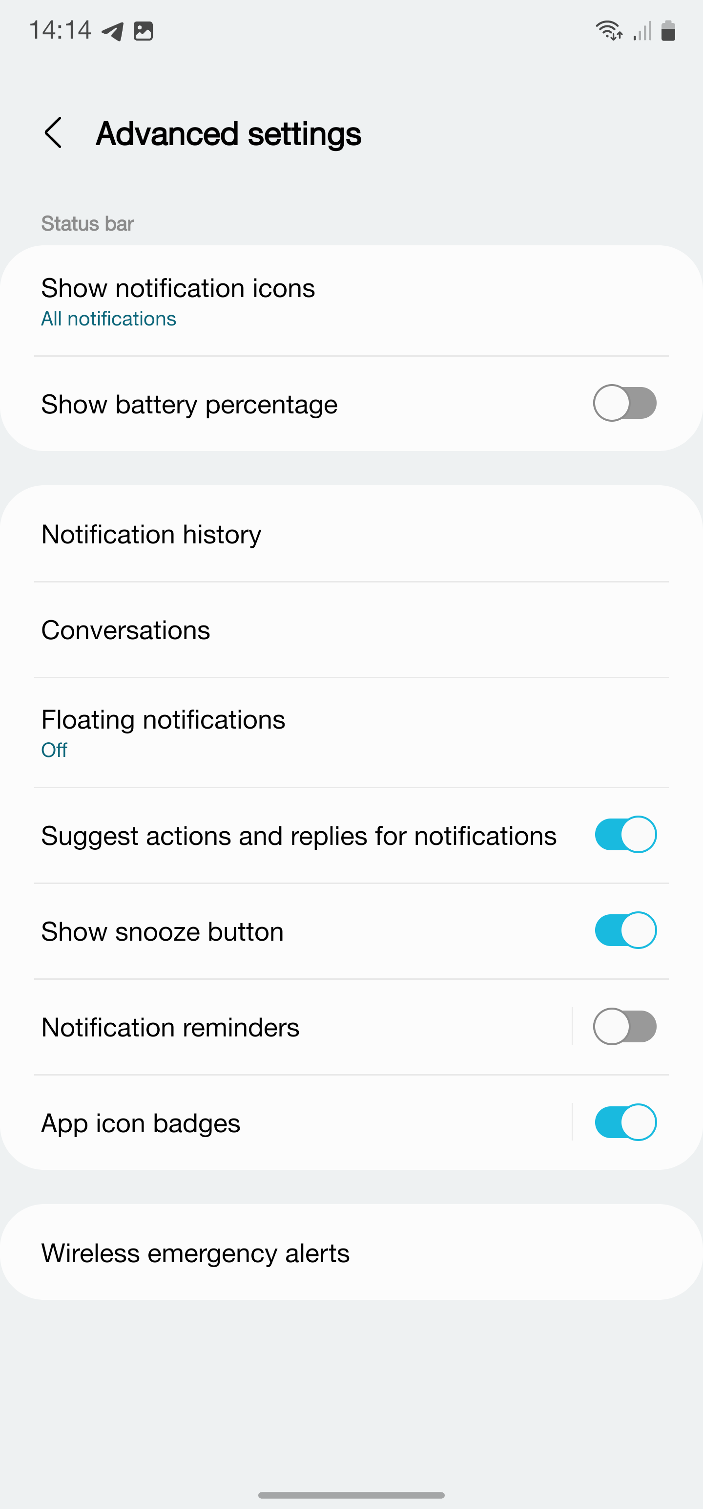 Configurações de notificação com soneca ativada no Android.