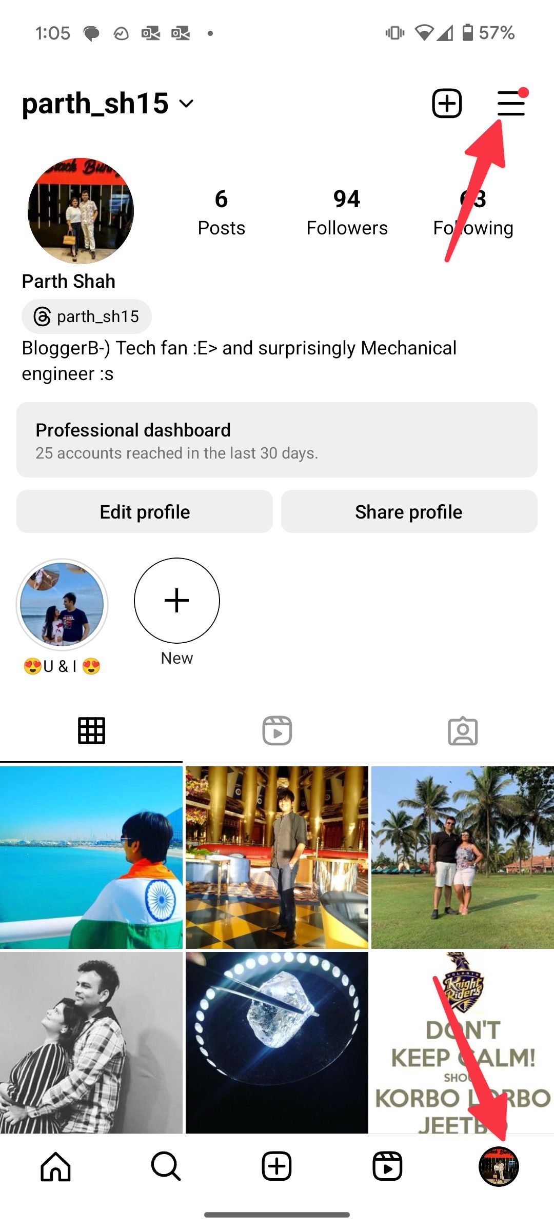 Abra o perfil do Instagram