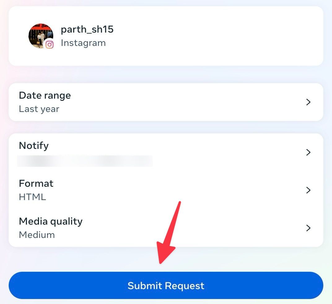 enviar solicitação para baixar mensagens do Instagram