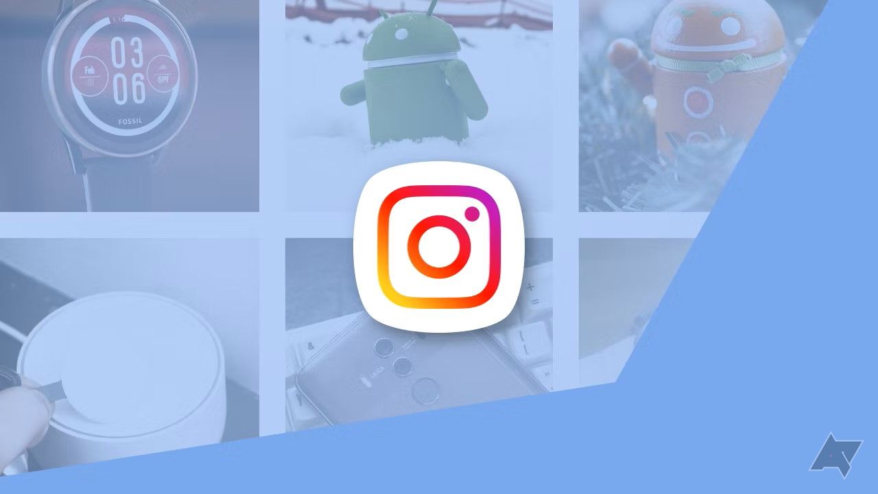 Logotipo do Instagram sobreposto aos gráficos do logotipo do Android