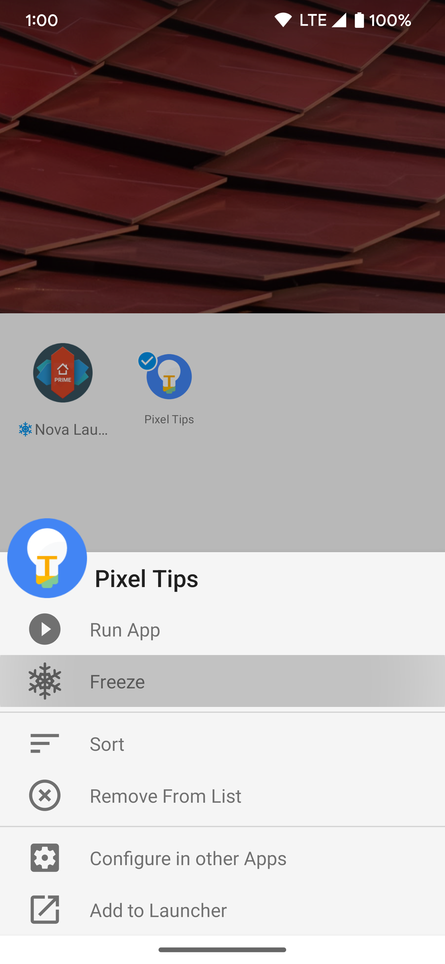 Destacando a opção Congelar, mantenha pressionado para congelar facilmente um aplicativo na lista Ice Box Frozen
