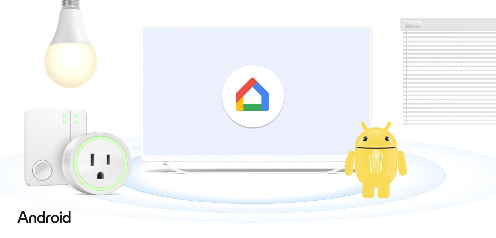Uma TV exibindo o ícone do Google Home cercado por dispositivos de casa inteligente