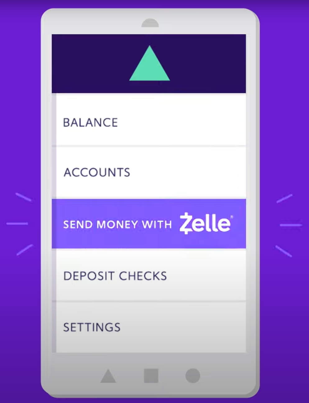 A tela principal do aplicativo móvel Zelle