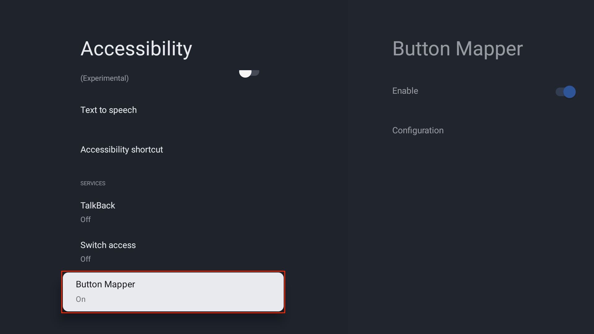 Button Mapper nas configurações de acessibilidade do Google TV