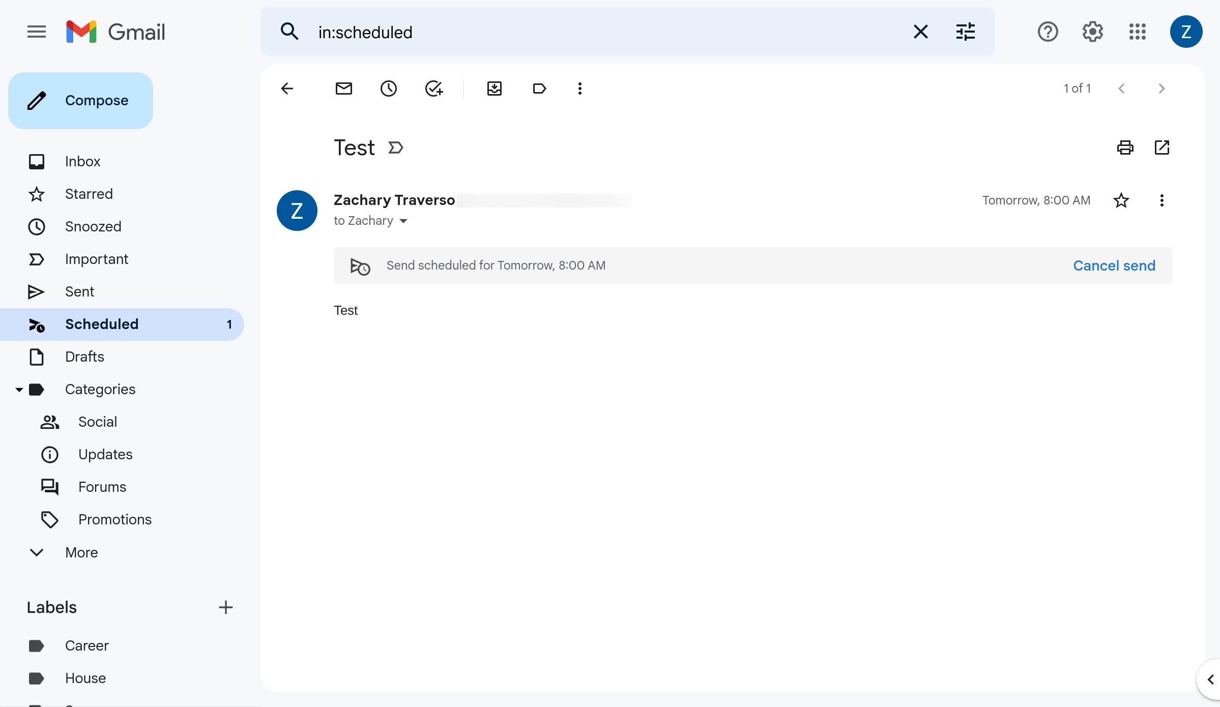 Visualizando um e-mail programado no Gmail na Web