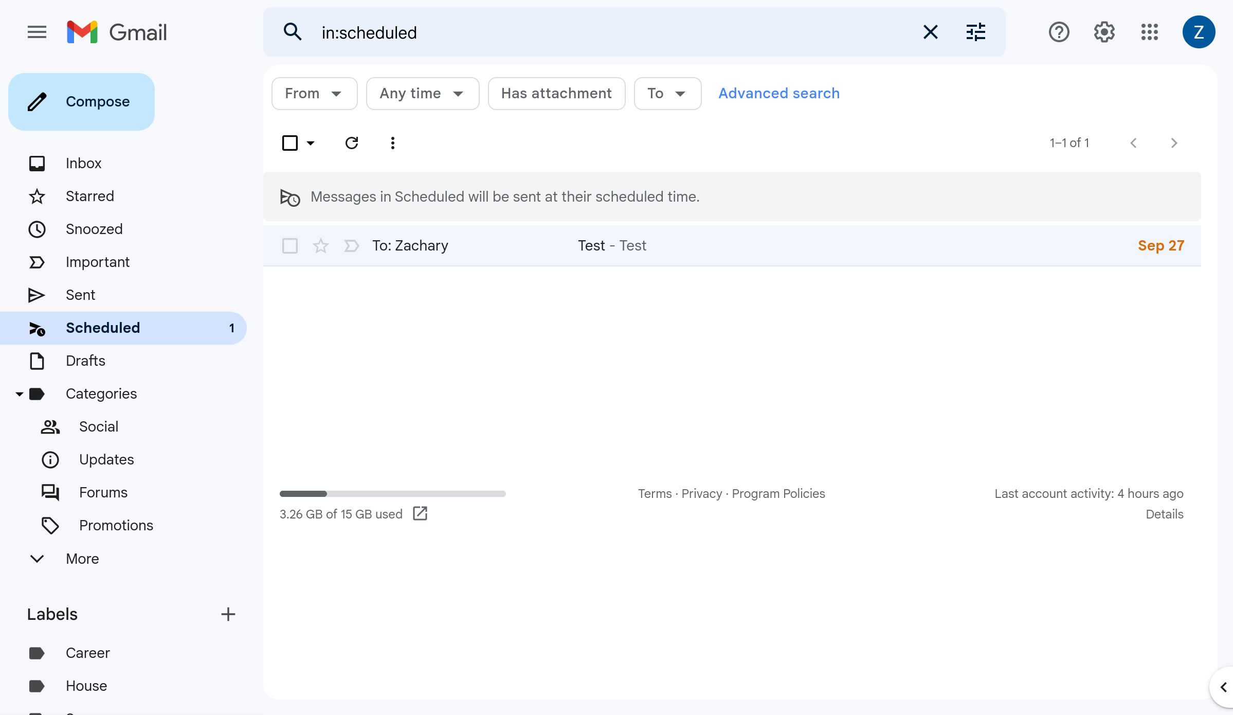 A pasta de e-mail agendado no Gmail na Web