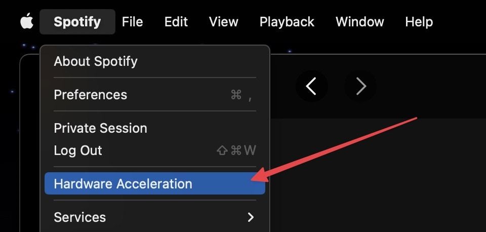ative a aceleração de hardware no Spotify no Mac