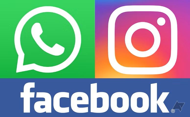 Os logotipos do Whatsapp, Instagram e Facebook se fundiram em uma única imagem.
