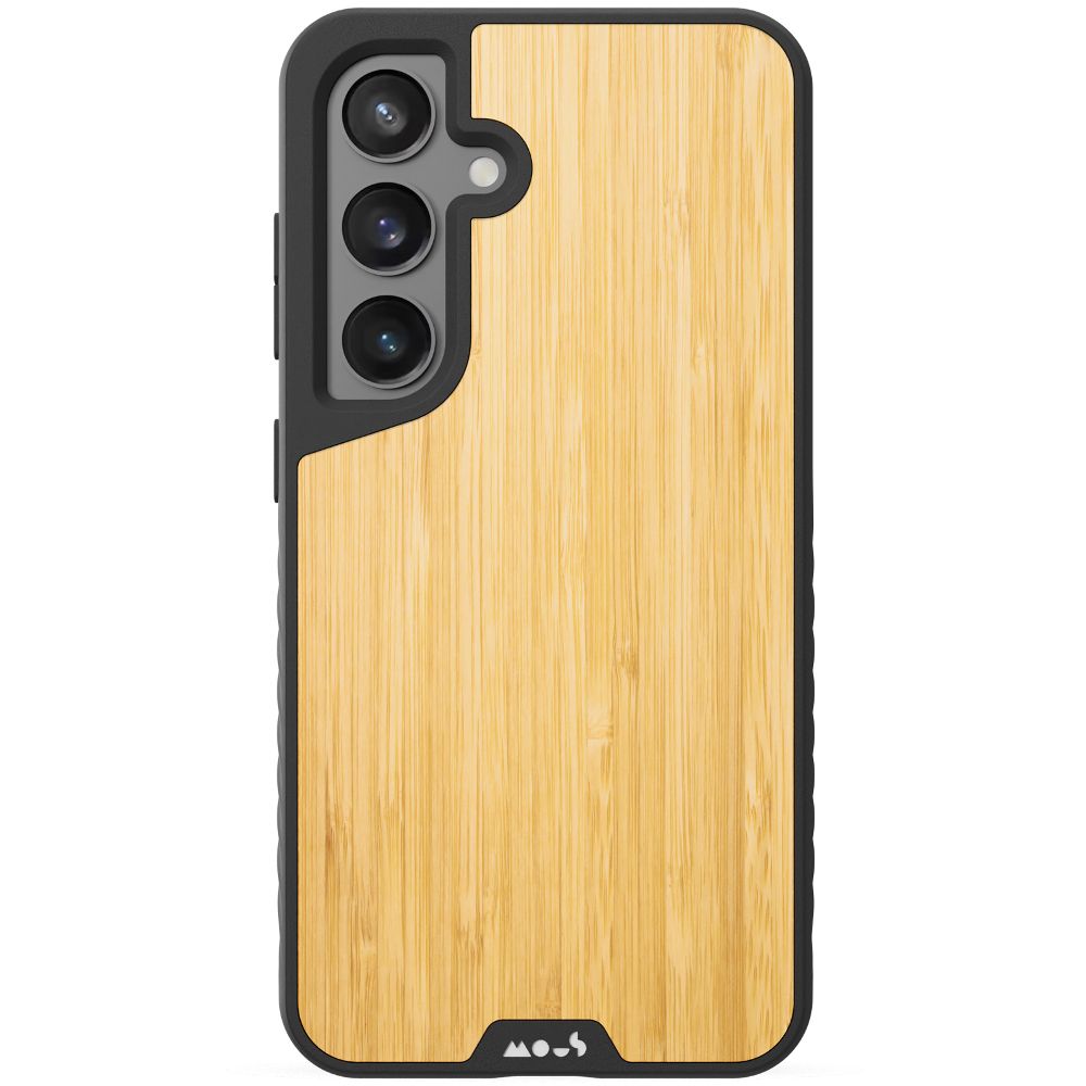 Uma vista traseira plana do Mous Limitless 5.0 para Samsung Galaxy S24 + em Bamboo