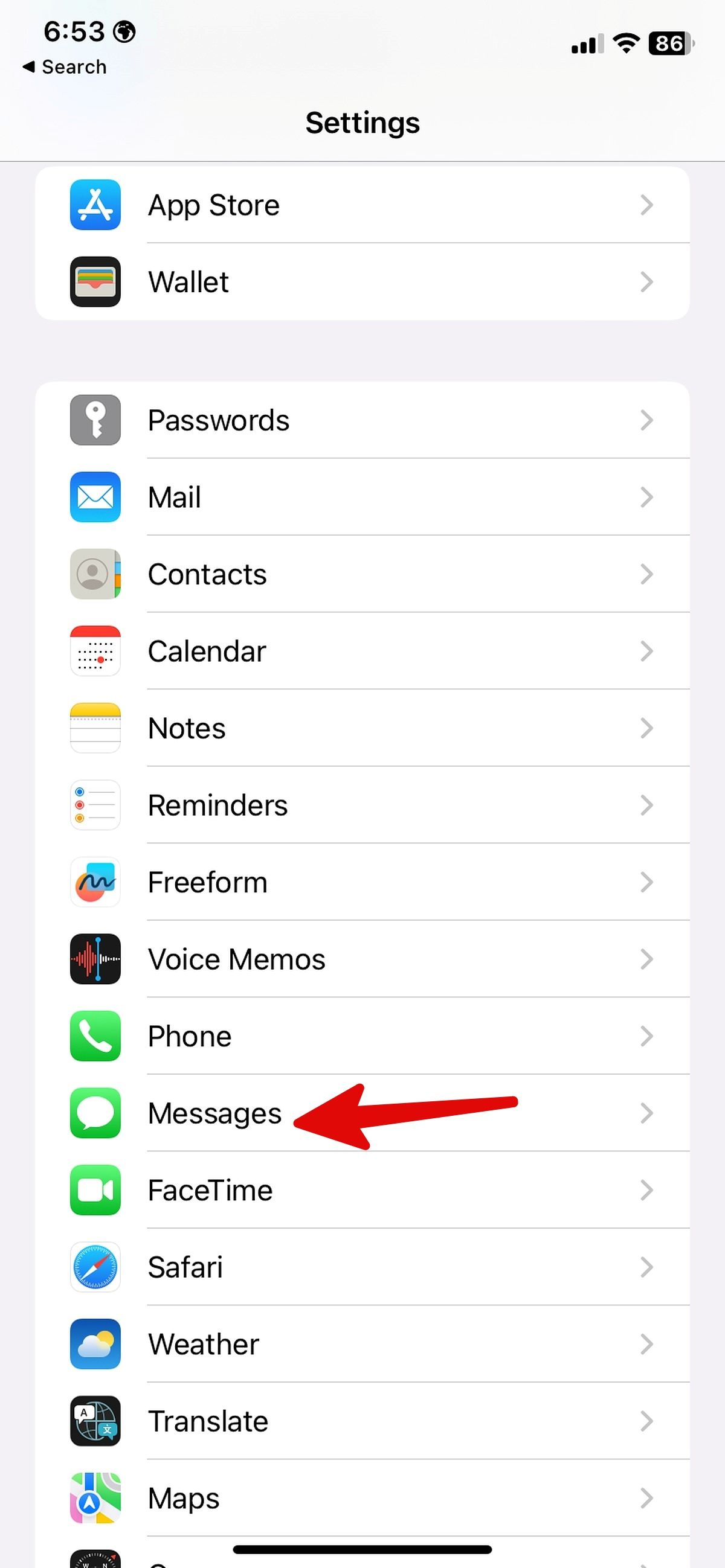 abrir mensagens nas configurações do iPhone
