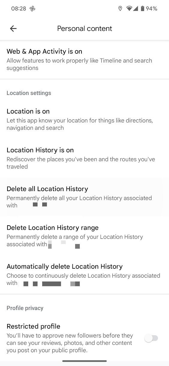 captura de tela do menu de conteúdo pessoal no Google Maps para Android