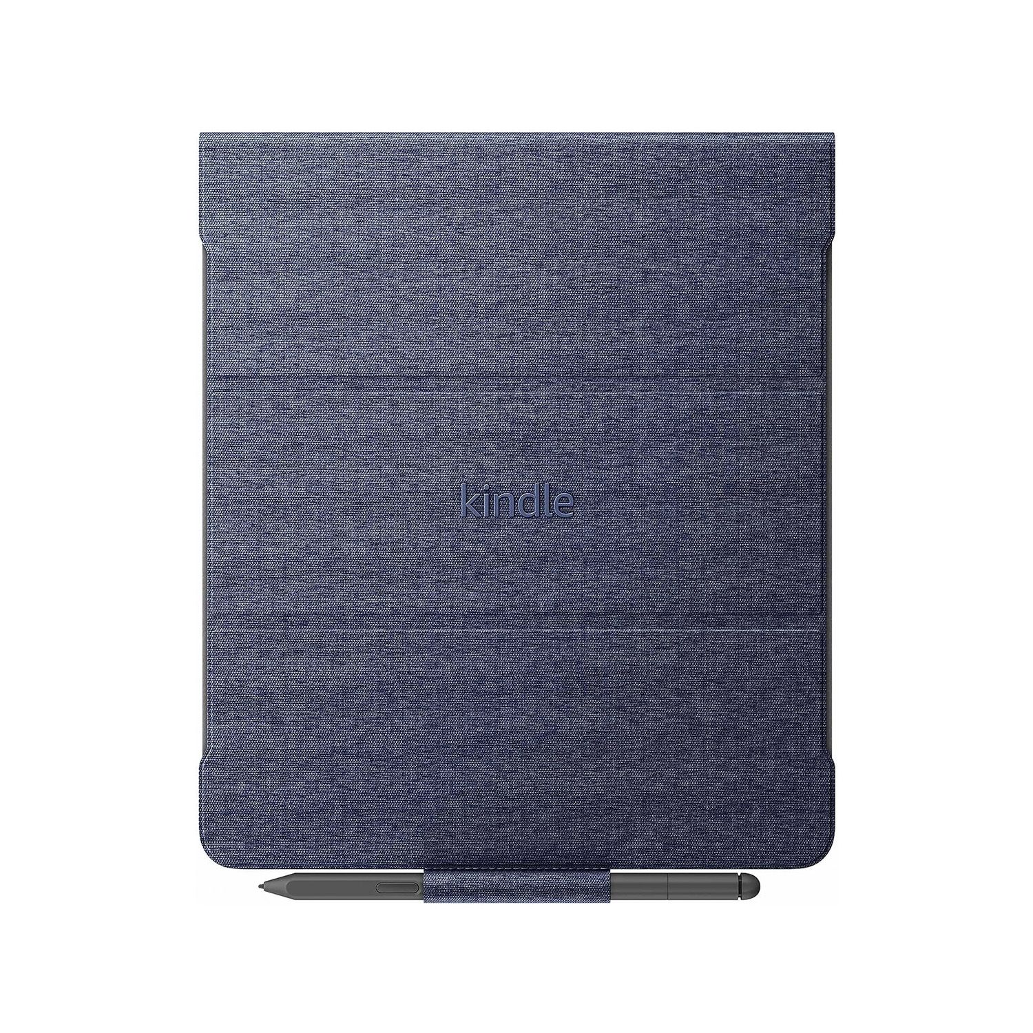 A capa fólio de tecido Kindle Scribe se fixa magneticamente ao Kindle e pode ser dobrada em vários ângulos para fazer anotações. 
