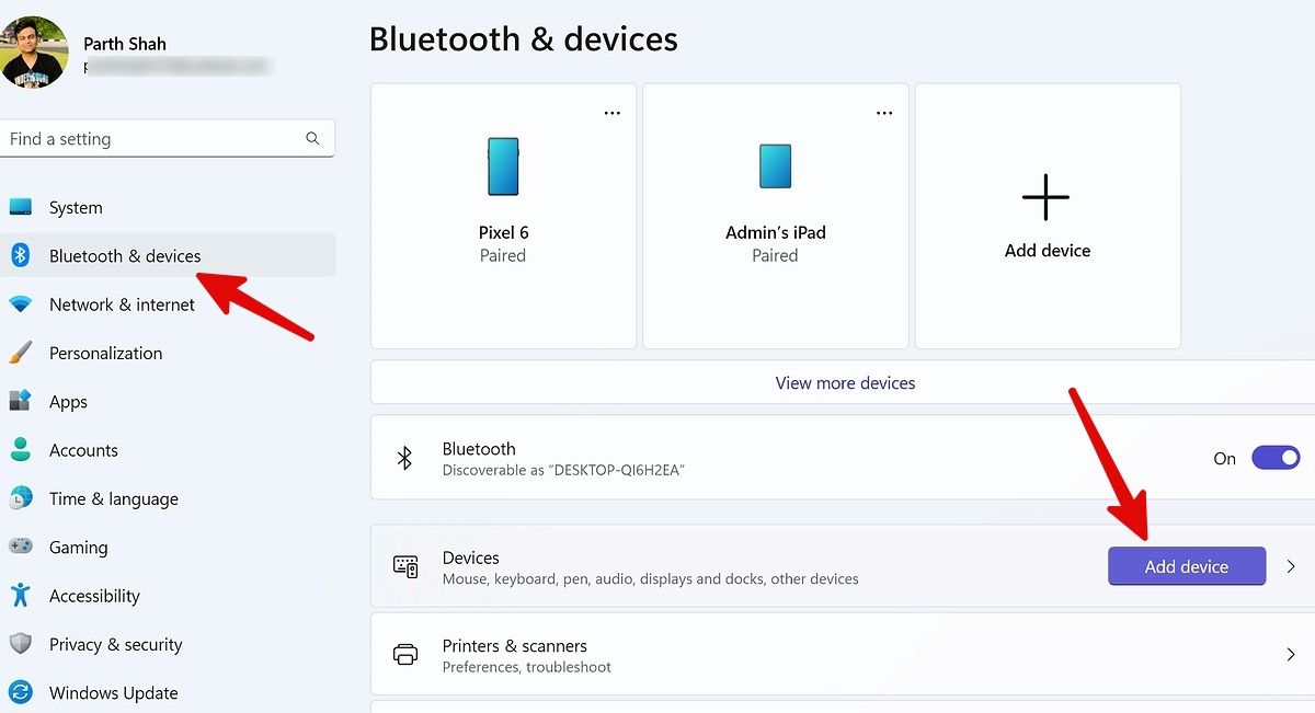 Captura de tela mostrando a opção para adicionar um dispositivo Bluetooth no Windows.