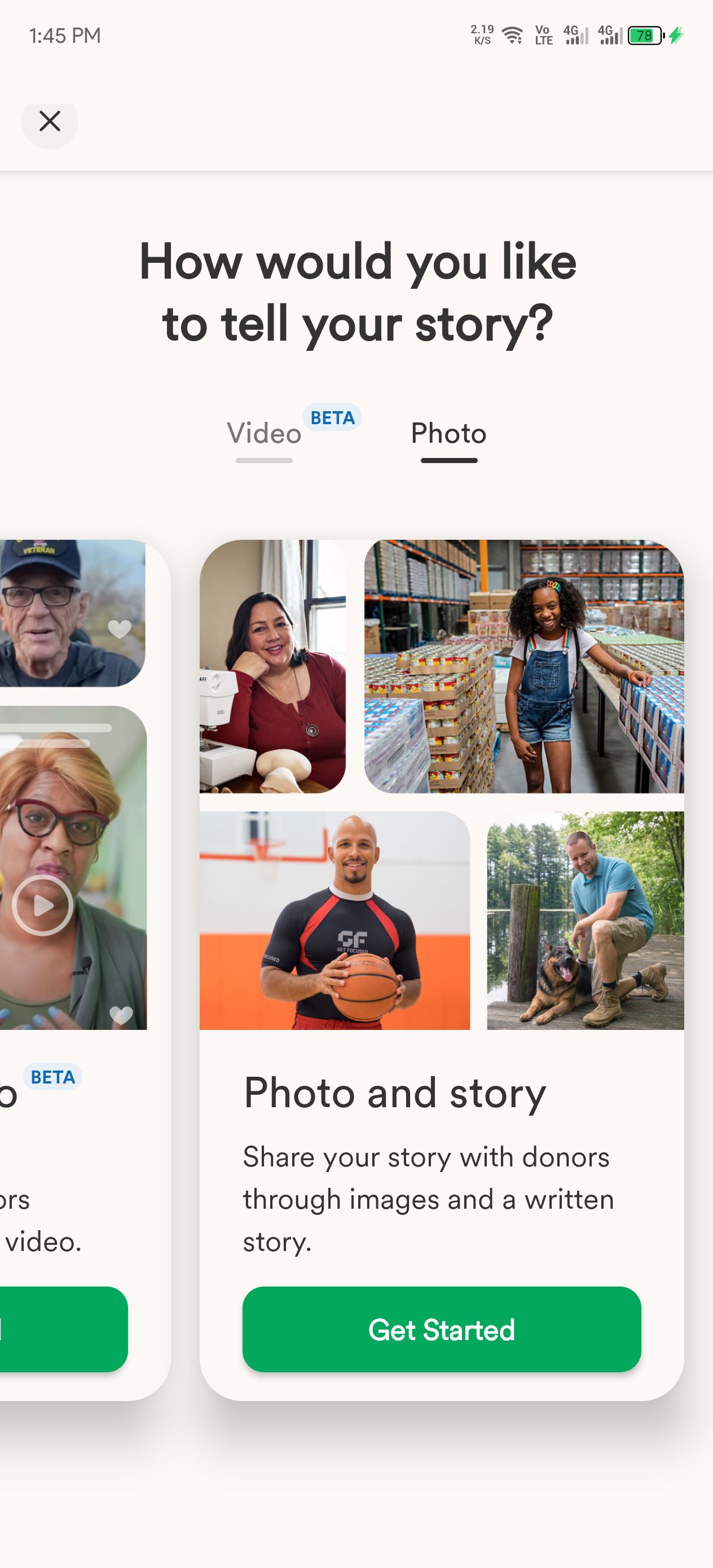 Criação de uma campanha de fotos e histórias no aplicativo GoFundMe
