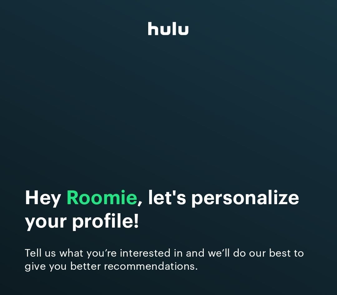 Captura de tela da nova página de personalização de perfil no aplicativo Hulu