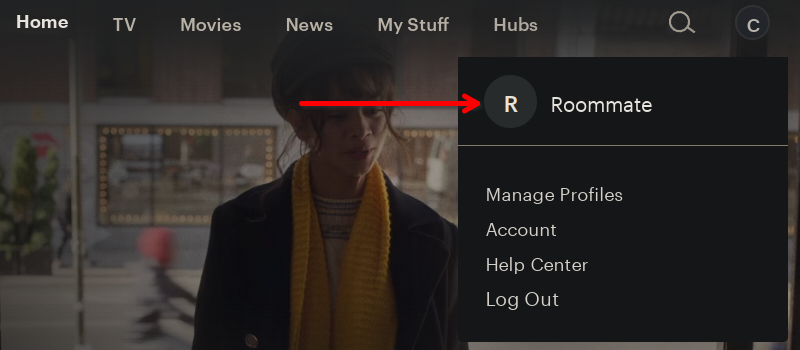 Captura de tela do alternador de perfil no Hulu.com