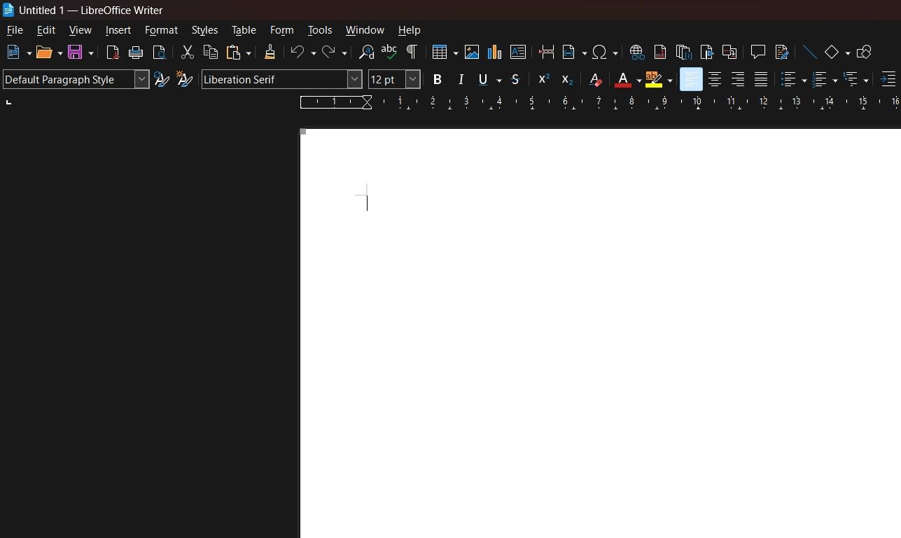 Captura de tela mostrando a página inicial do LibreOffice Writer