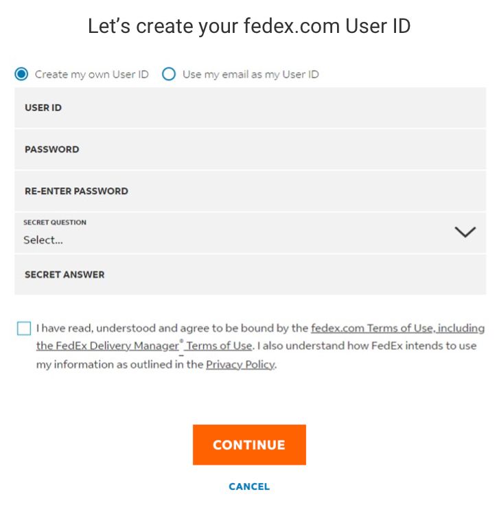 Menu ID do usuário do FedEx Delivery Manager